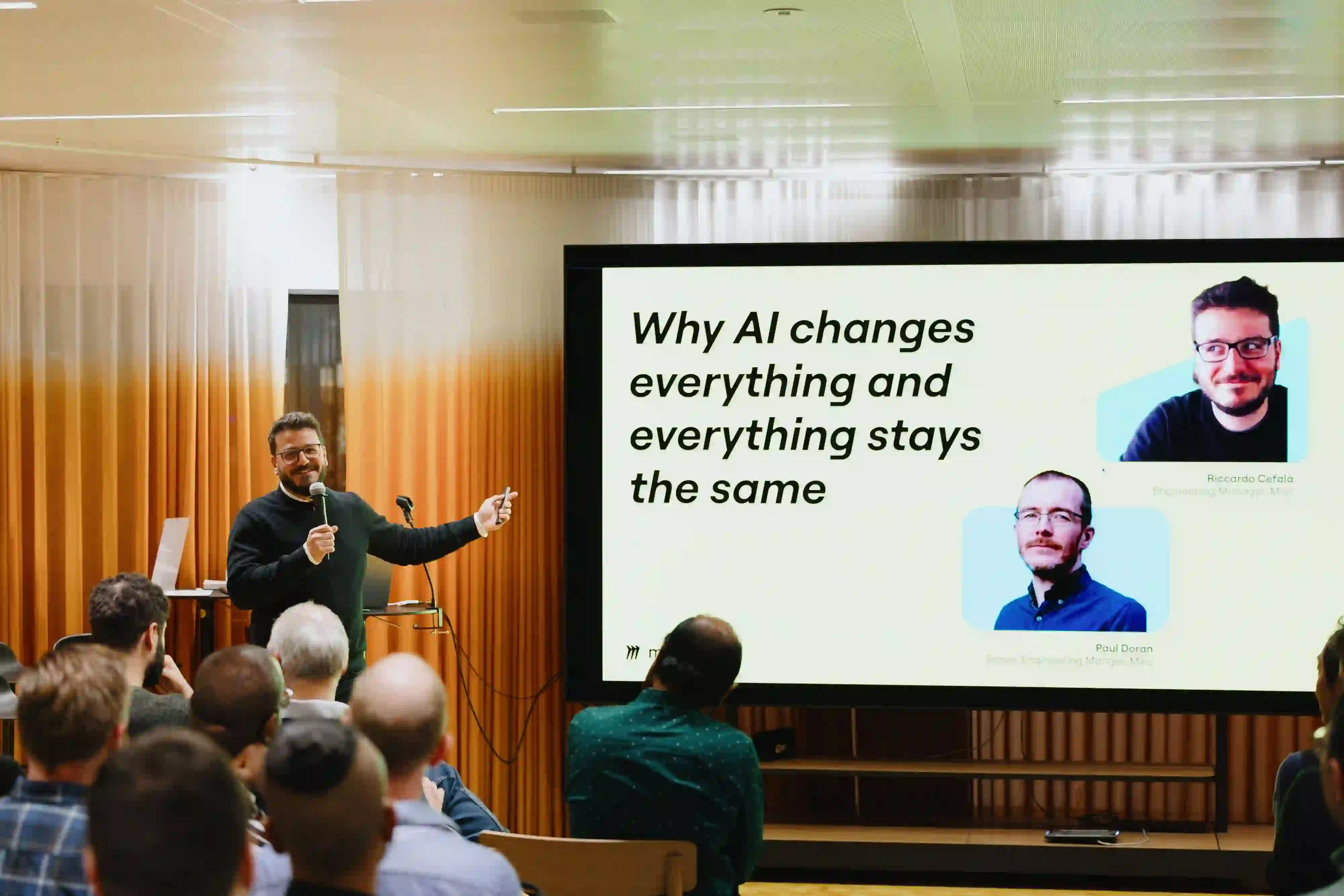 Riccardo Cefalà from Miro presenting Why AI changes everything and everything stays the same