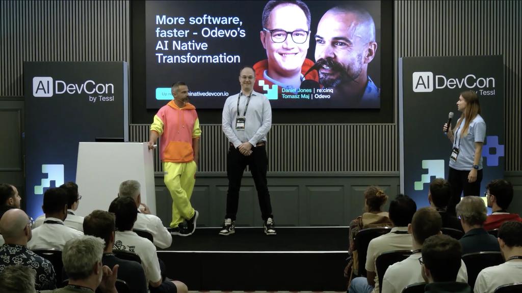 Daniel Jones and Tomasz Maj presenting Odevo's AI Native transformation